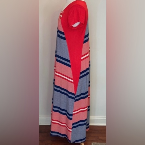 Chris & Carol Striped Red White Navy Short Sleeve Casual Long Maxi Dress Size S - Picture 6 of 10